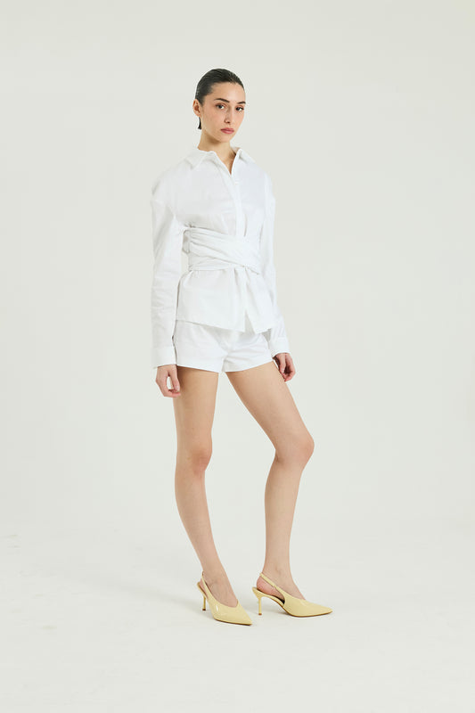Shorts la cotone - Bianco